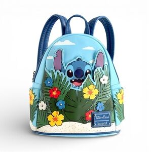 Disney Parks Loungefly Stitch Tropical Mini Backpack Lilo & Stitch Blue Floral